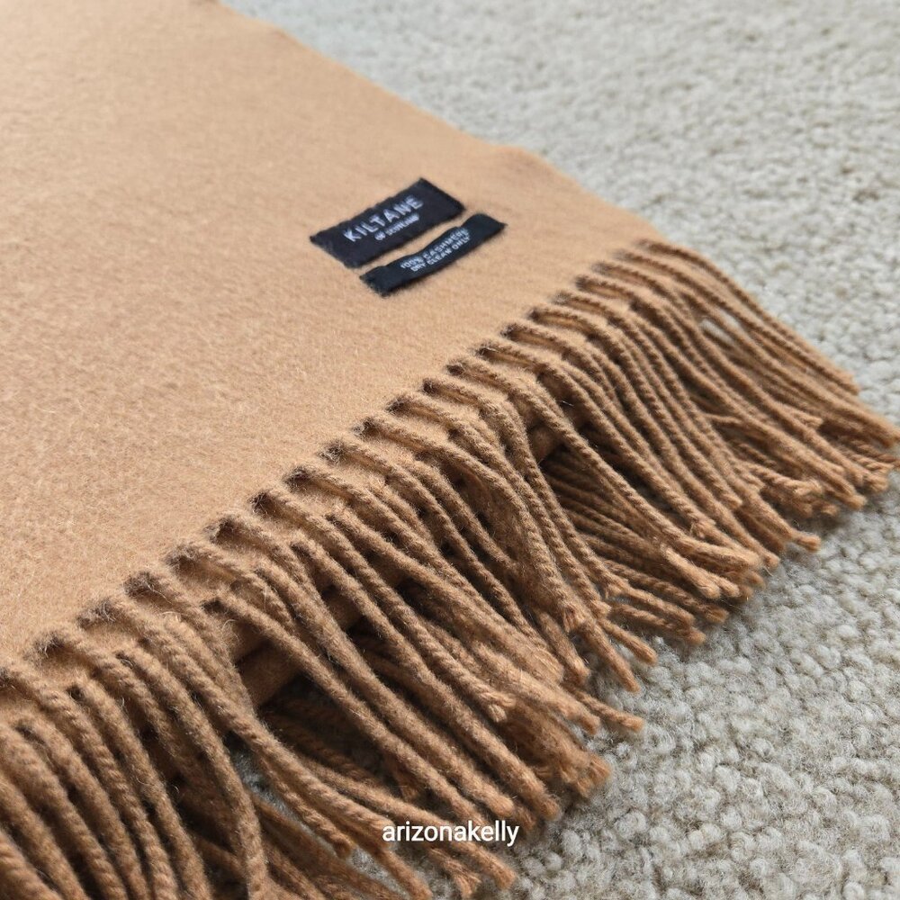 Kiltane of Scotland 100% Cashmere Oversized Scarf Wrap Tan Camel - Picture 12 of 16